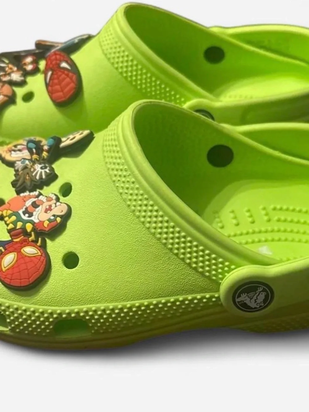 CROCS Kids Bright Lime Green Clog Shoes with Character Jibbitz